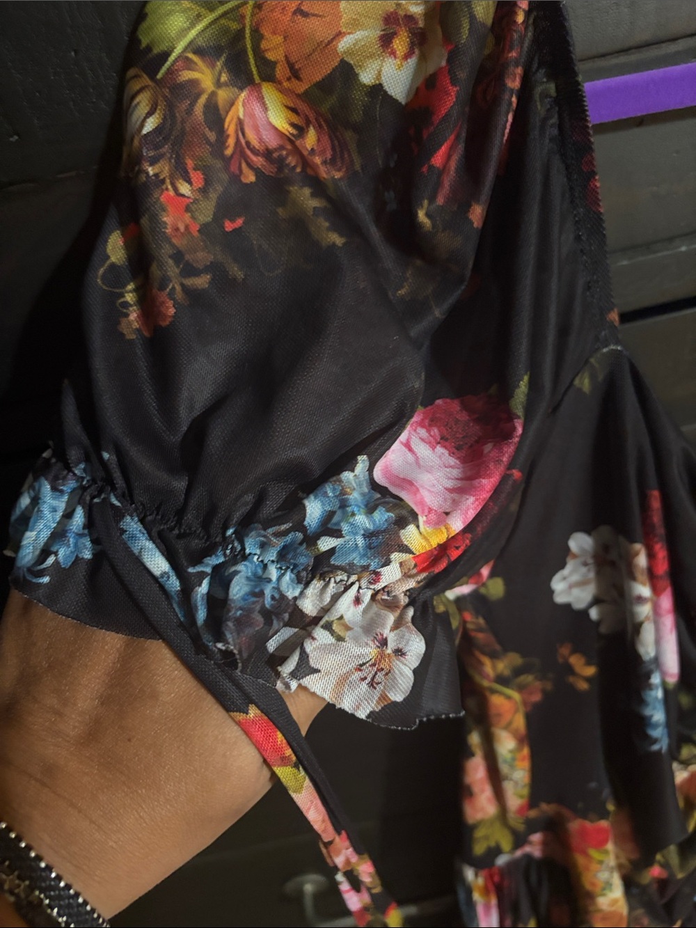 Blackmilk Dark Floral Midi Dress with Ruched Front. #EUC - Picture 2 of 6